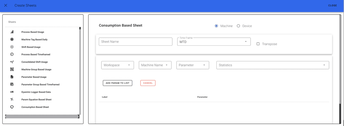 Consumption Based Sheet