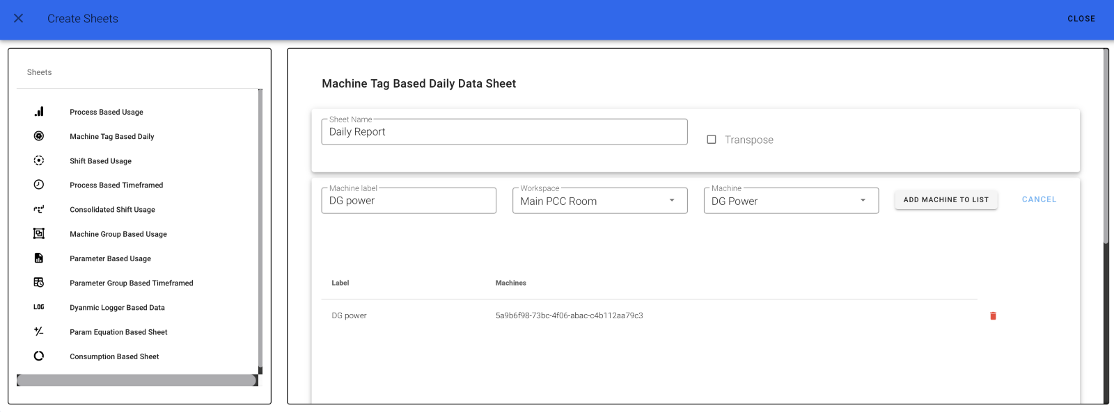 Machine Tag Based Sheet List