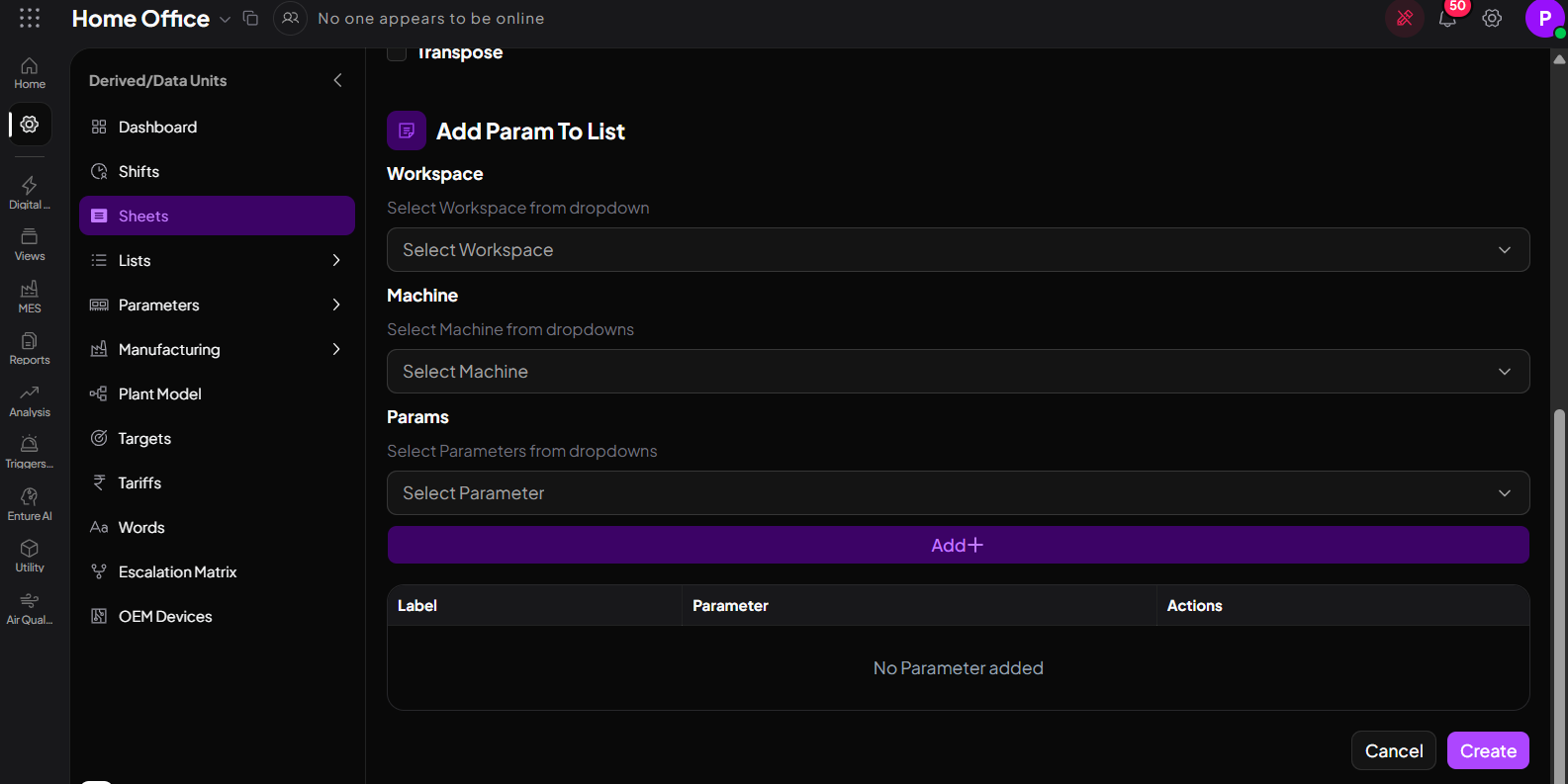 Parameter Based Usage Sheet