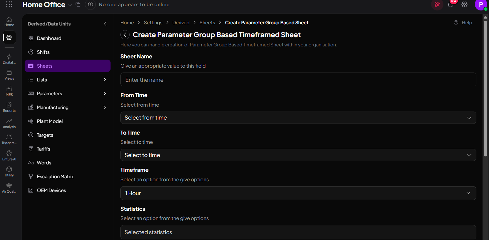 Parameter Group Based Sheet Form