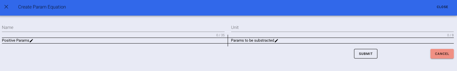 Parameter Equation Sheet