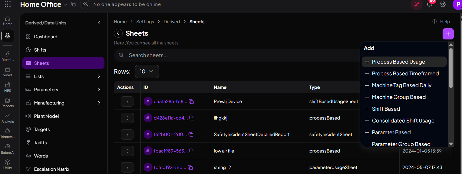 Process Based Usage Sheets Add