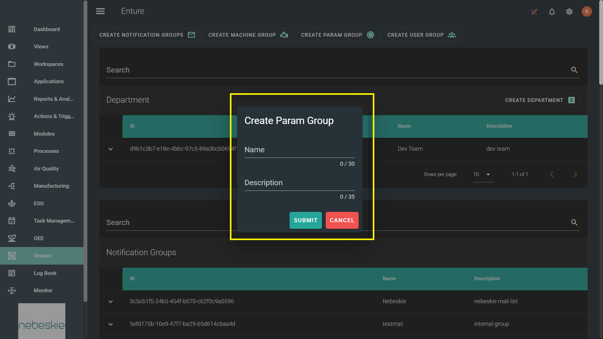 Enter Param Group Details